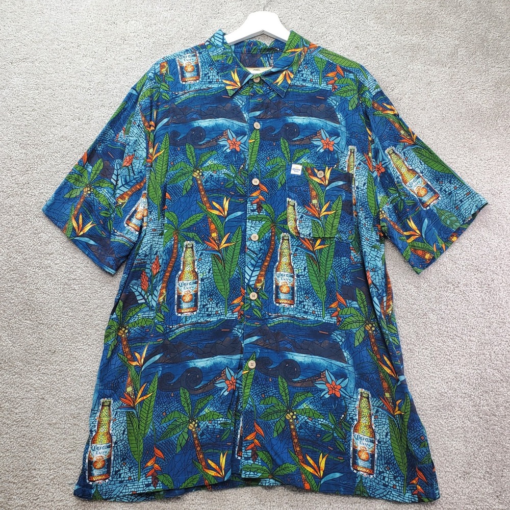 Joe Marlin Corona Extra Shirt Mens XL Blue Tropical Mosaic Vacay Cruise Beer